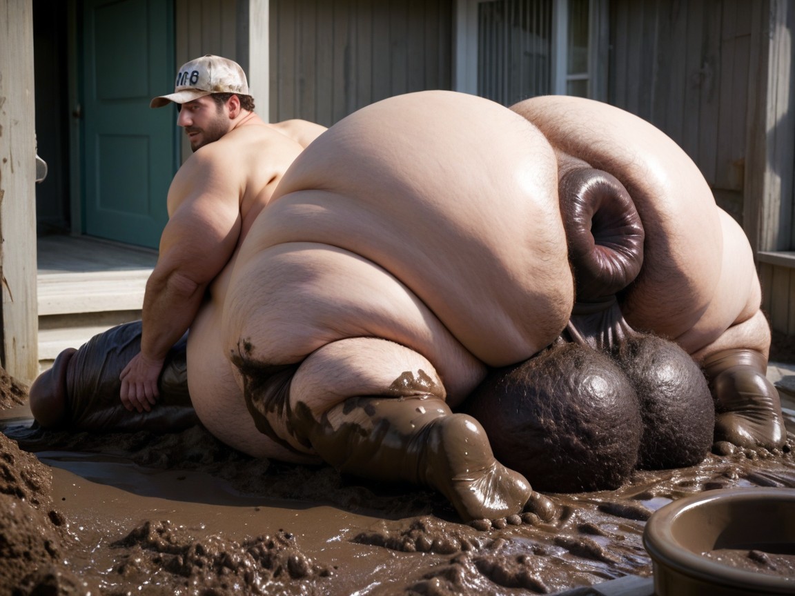 Hyper Hairy Balls, Photo Realistic, Hyper Obese AI Gay Porn