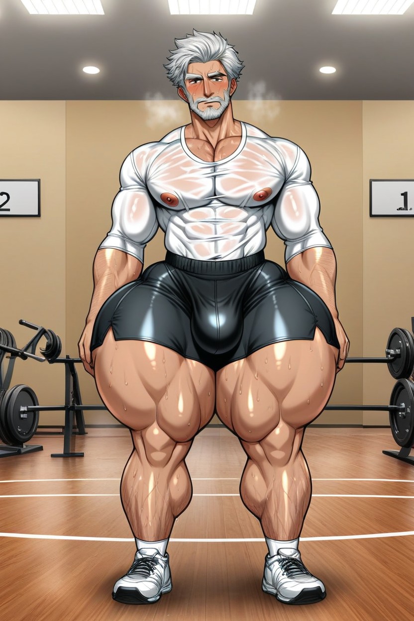 Prominent Nipples, Gray Sleeveless Shirt, White AI Gay Porn