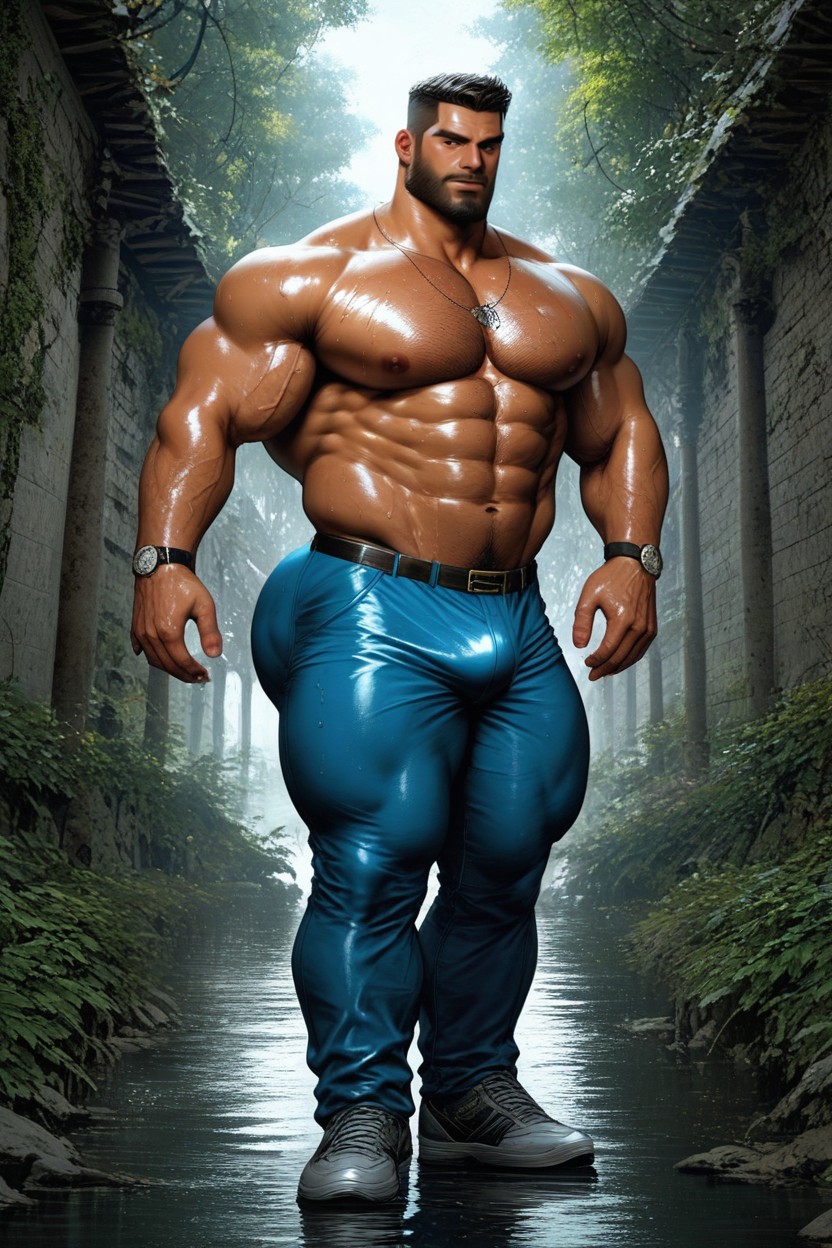 Wet, Big Plump Thighs, Manly Face AI Gay Porn
