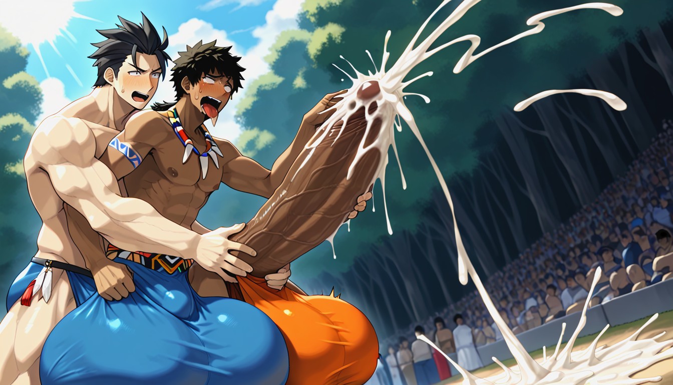 Erect Mega Bulge, Side View, Rolling Eyes AI Gay Porn