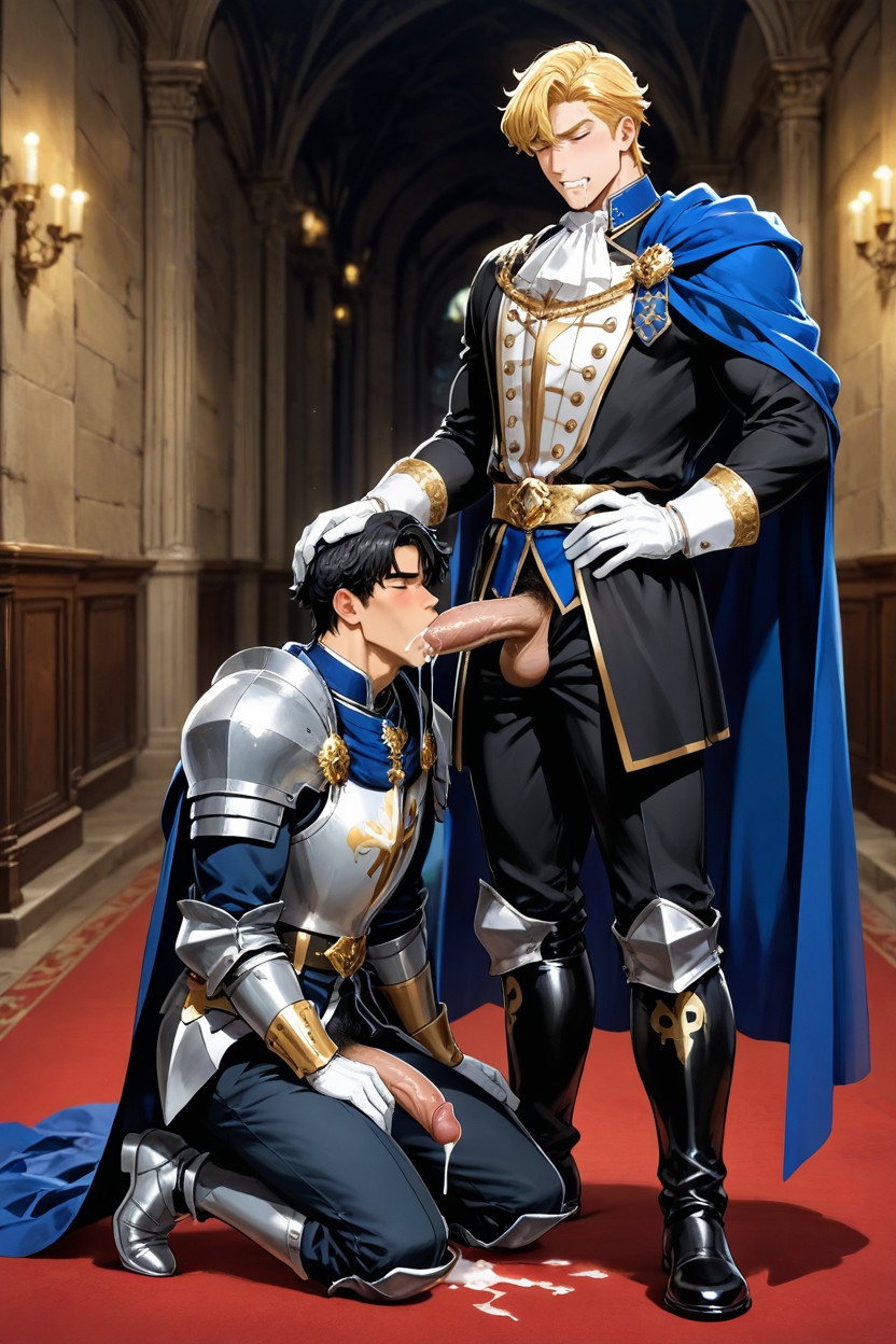 Fancy Gold Royal Shoulder Tassels, Perfect Handsome Face, Blonde Hair AI Gay Porn