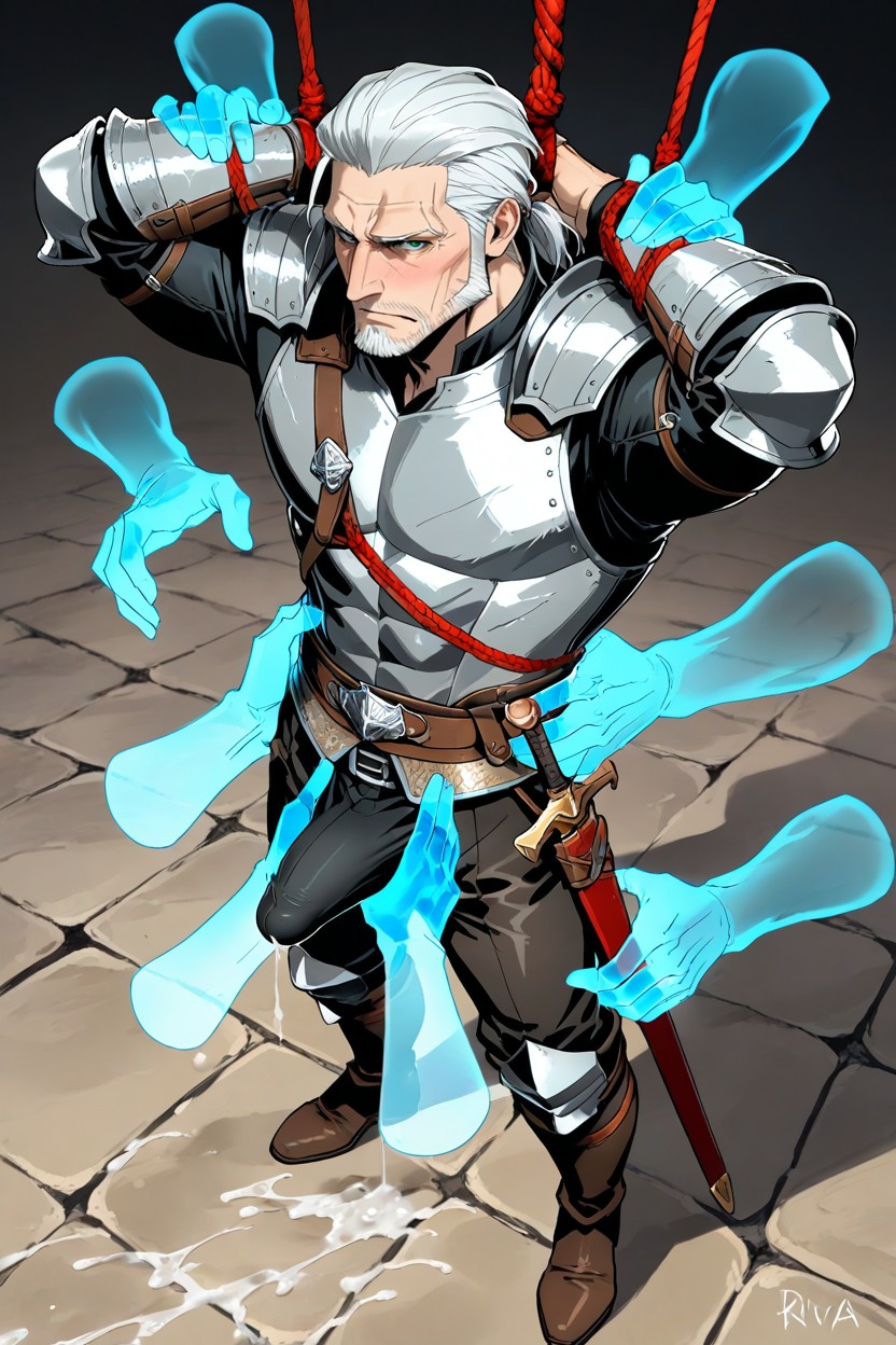 Transparent Disembodied Ghost Hands Grabbing Crotch Bulge, Green Eyes, Fit AI同性戀黃片
