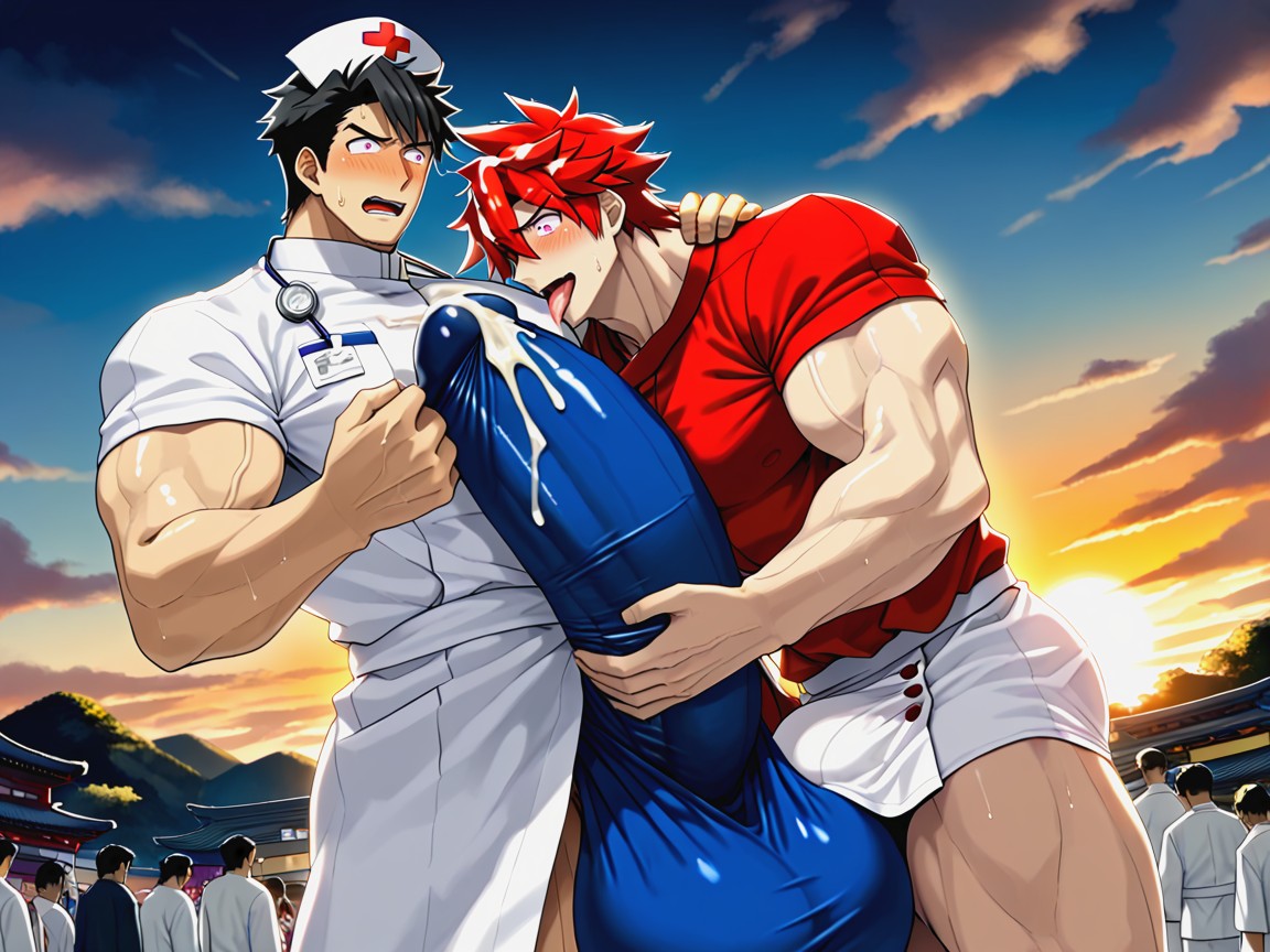 Giant Glans Near Open Mouth, Uncut Hyper Cock Bigger Than Leg, Big Balls Porno IA Gay
