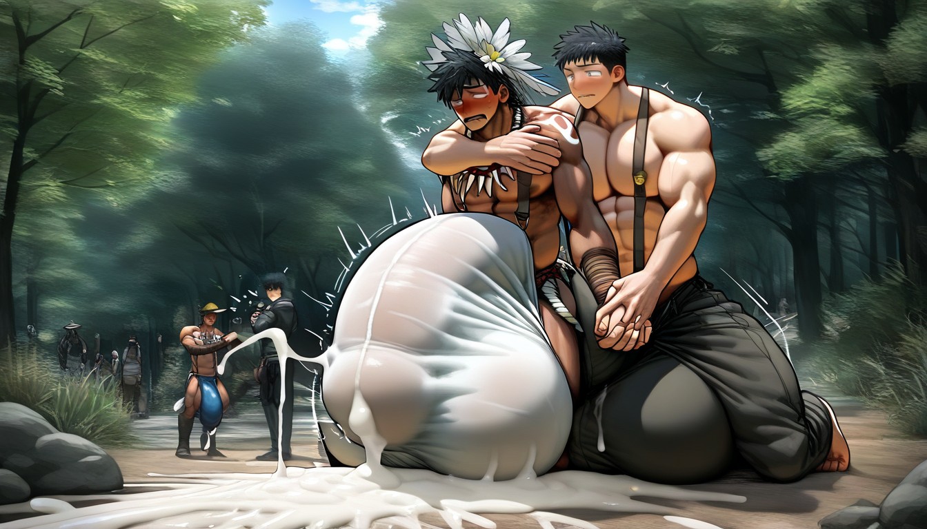 Tribal Wear, Helping Hand, Loincloth Straining Stretched AI Gay Porn