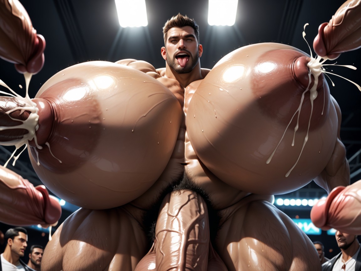 Sweaty, Extreme Hyper Boobs, Massive Thick Bulky Hairy Muscles ゲイAIポルノ