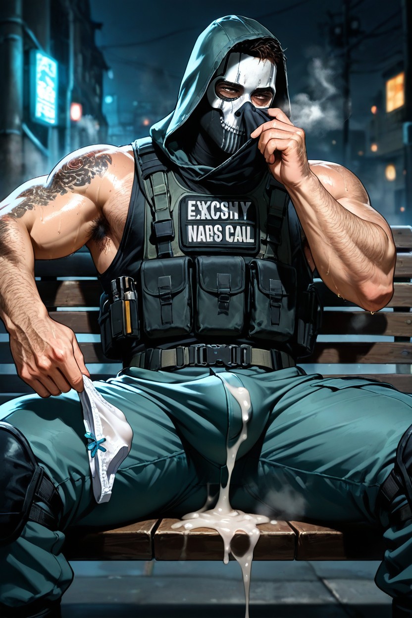 In Military Base, Excessive Cum, Holding Underwear In Hand Up To Nose ゲイAIポルノ