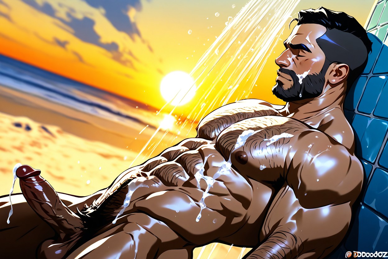 Hairy Chest, Taking A Shower, Buzzcut AI Gay Porn