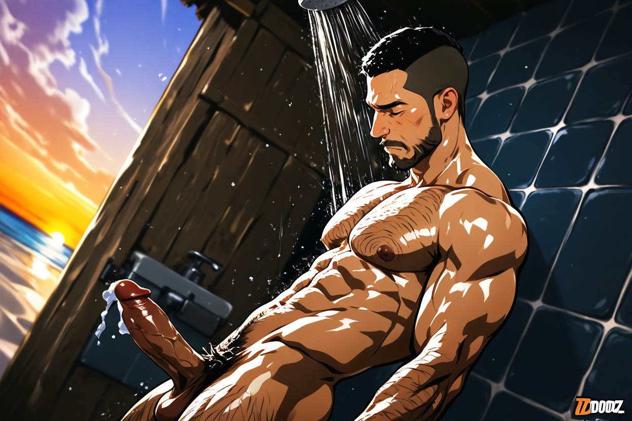 Hairy Chest, Side View, Japanese AI Gay Porn