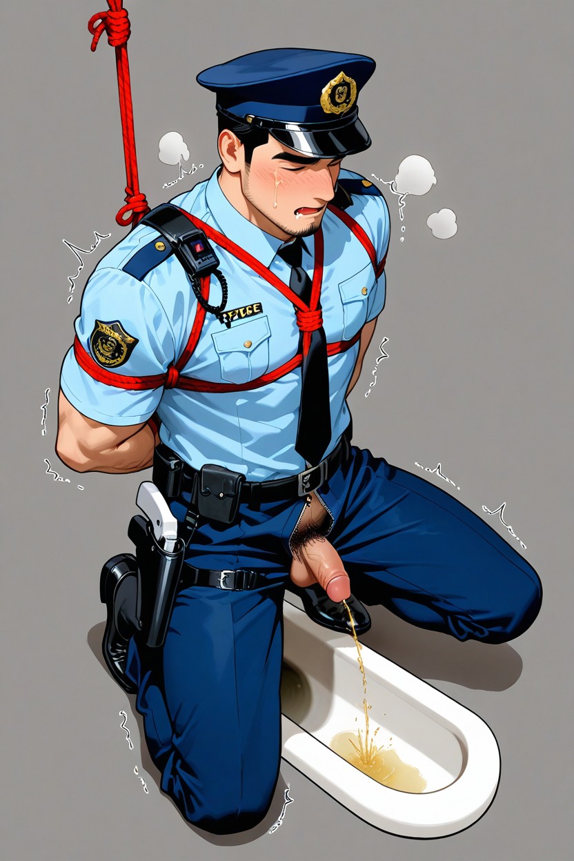 Pissing In Squat Toilet, Black Nylon Smart Dress Socks, Policeman Clothing AI Gay Porn