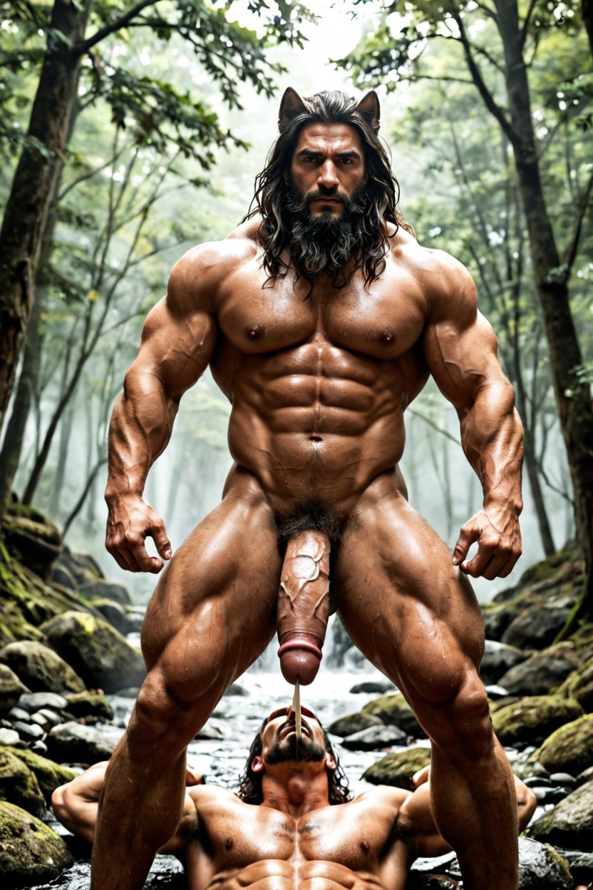 Godlike Physique, Loup-garou, Leaking Excessive Cum Porno IA Gay