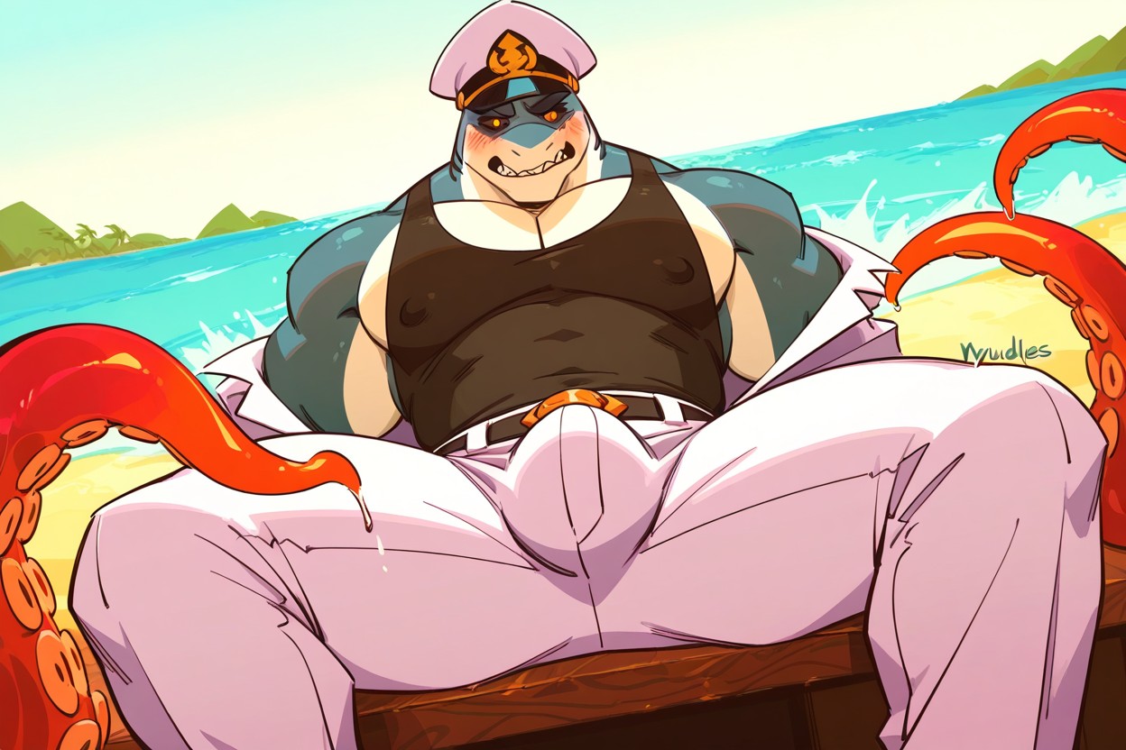 Large Pecs, White Naval Uniform, Front View AI Gay Porn