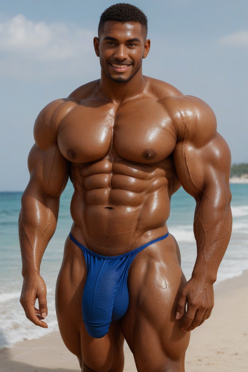 Extremely Dark Skin, Brown Eyes, Giant Tall Male Bodybuilder Porno IA Gay