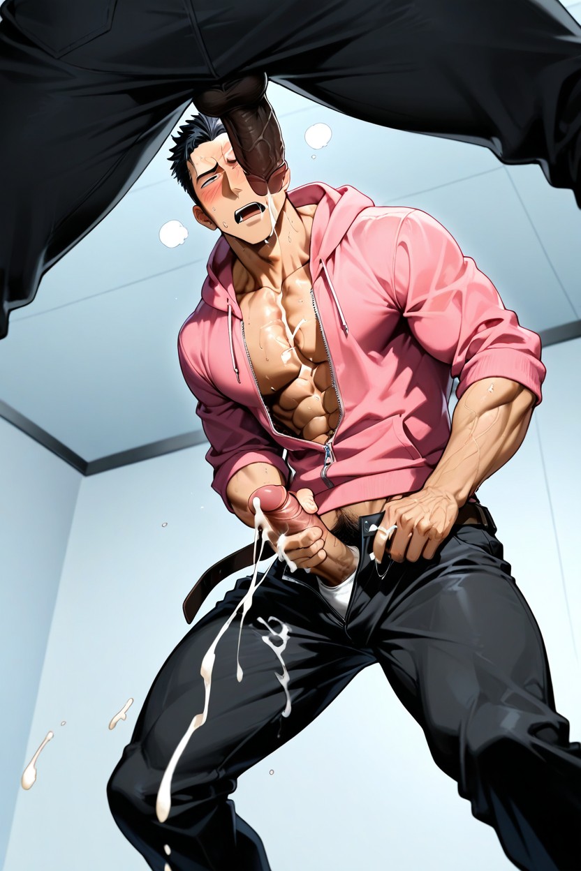 Belt Undone, Cum Flying Forward, Legs Slightly Apart ゲイAIポルノ