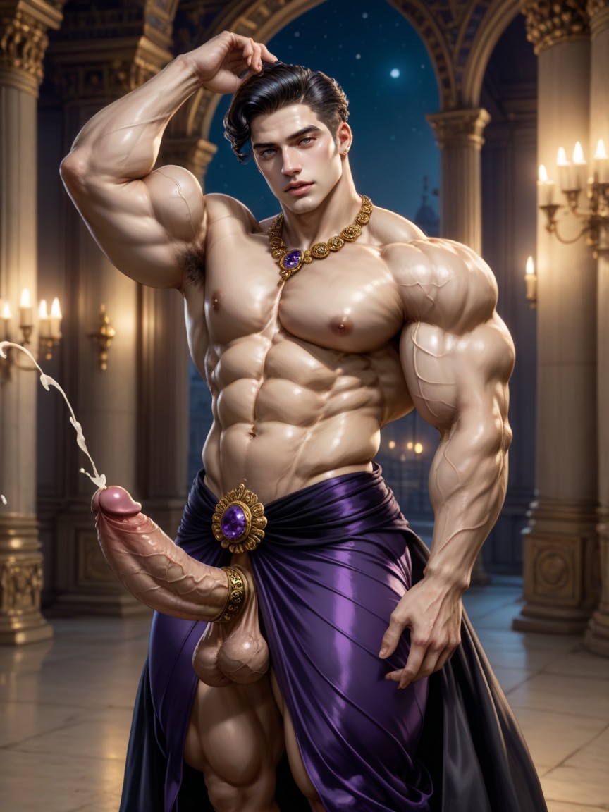 Black Buzz Shaved Hair, Aroused, Oversized Muscles AI Gay Porn