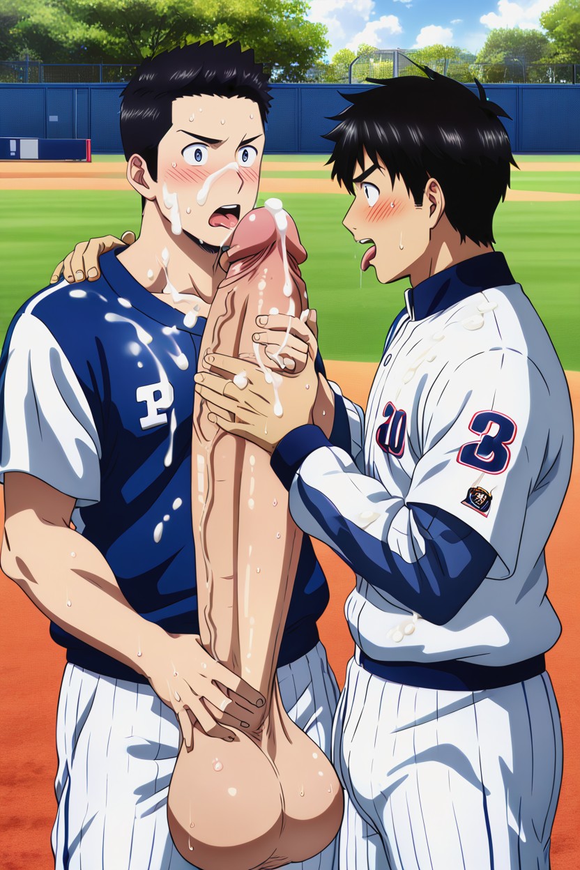 Top-down View, Blushing, Baseball Uniform AI Gay Porn