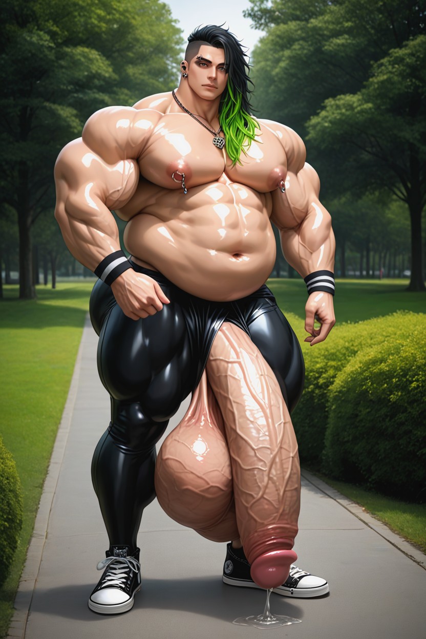 Multiple Piercings, Park, Hyper Length Penis Shaft AI Gay Porn