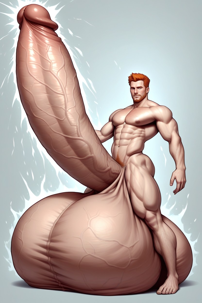 Side View, Gigantic Cock, Oversized Heavy Hyper Balls AI Gay Porn