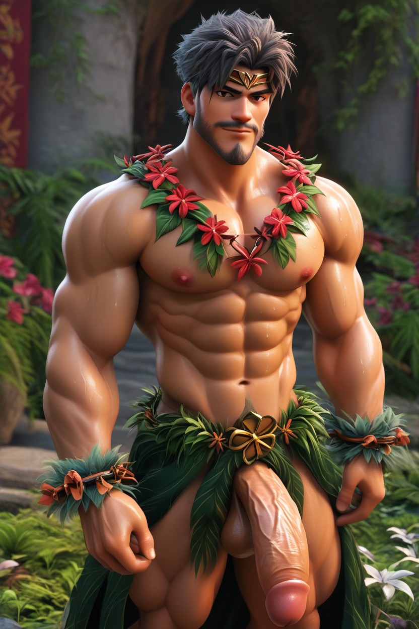 Round Pecs, Grass Skirt, Cosplay AI Gay Porn
