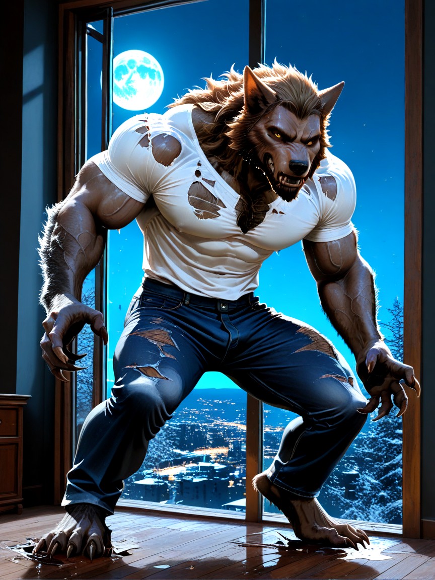 Light Brown Hair, Ultra Realistic Image, Looking At Hands Transforming Into Paws AI Gay Porn