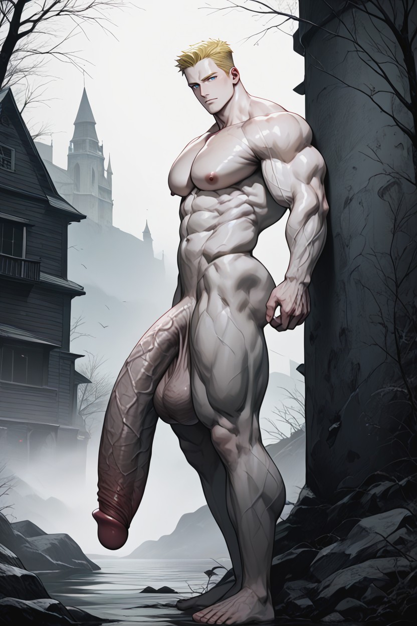 Hyper Massive Huge Round Pecs, Clean Shaven, Toned Physique AI Gay Porn
