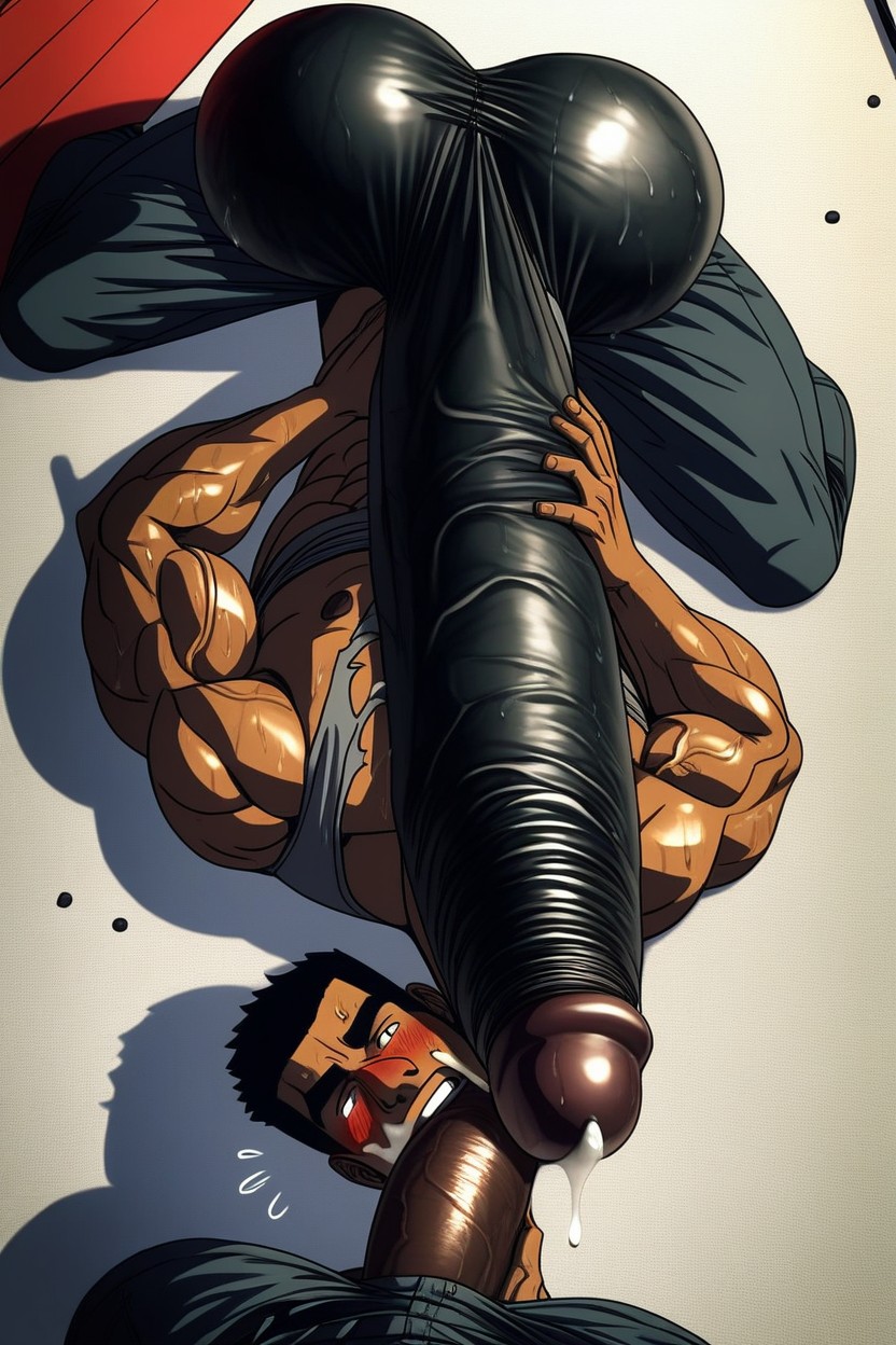 Orgasm Face, Penis Base Realistically Attached To Front Crotch And Balls, Ripped Clothes AI Gay Porn