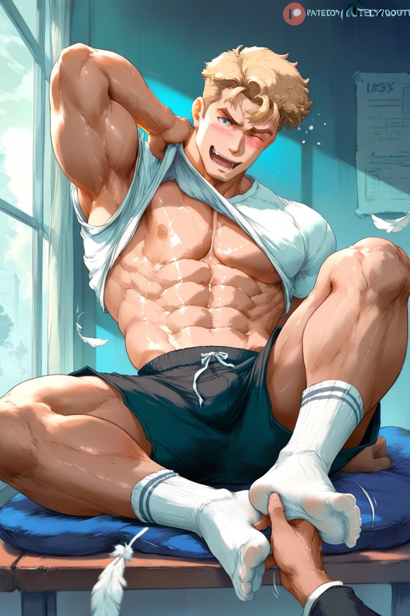 1 Person, White Shirt Lifted, Horny AI Gay Porn