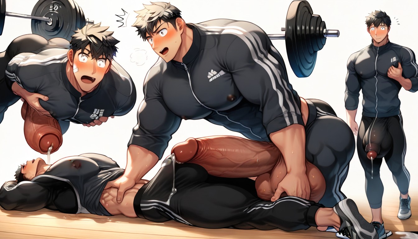 Cock Pressed Against Chest, Hyper Gigantic Uncut Dick Bigger Than Body, Giant Glans Near Open Mouth AI Gay Porn
