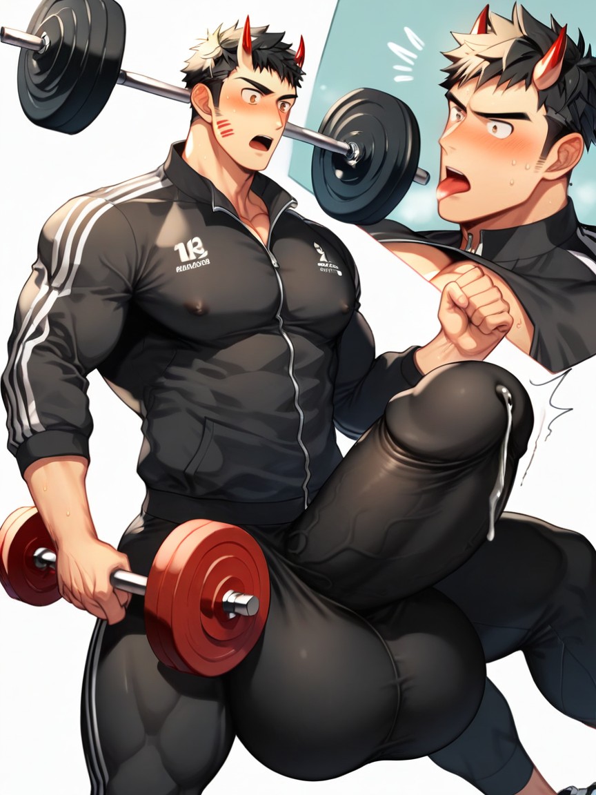 Hugging, Giant Glans Near Open Mouth, Black Hair AI Gay Porn