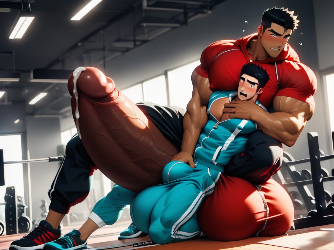 Laughing, Balls Much Too Big For Pants, Black Hair AI Gay Porn