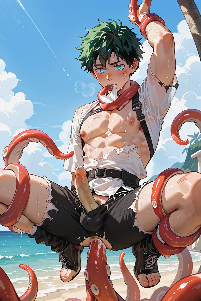 Octopus Tentacles Rubbing Nipples, Anal Penetration, Glowing Eyes AI Gay Porn