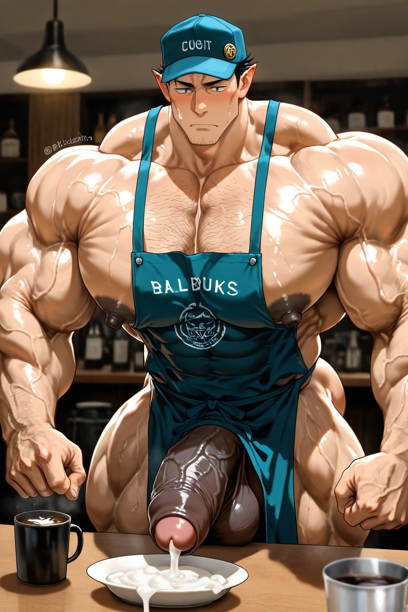 Body Bent Forward, Foreskin, Penis On Top Of The Cup AI Gay Porn