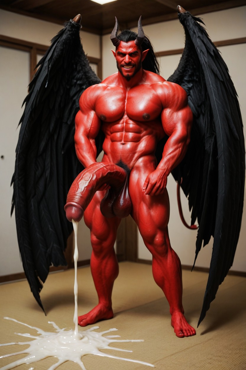 Gigantic Latissimus Dorsi, Muscular, Red Skin Incubus AI Gay Porn