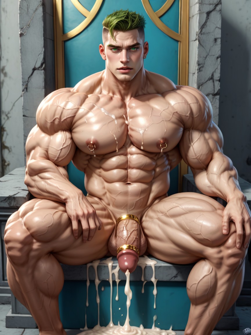 Shaved Head, Cum On Face, Overgrown Thick Girth Flaccid Veiny Uncut Sperm Covered Cock AI Gay Porn