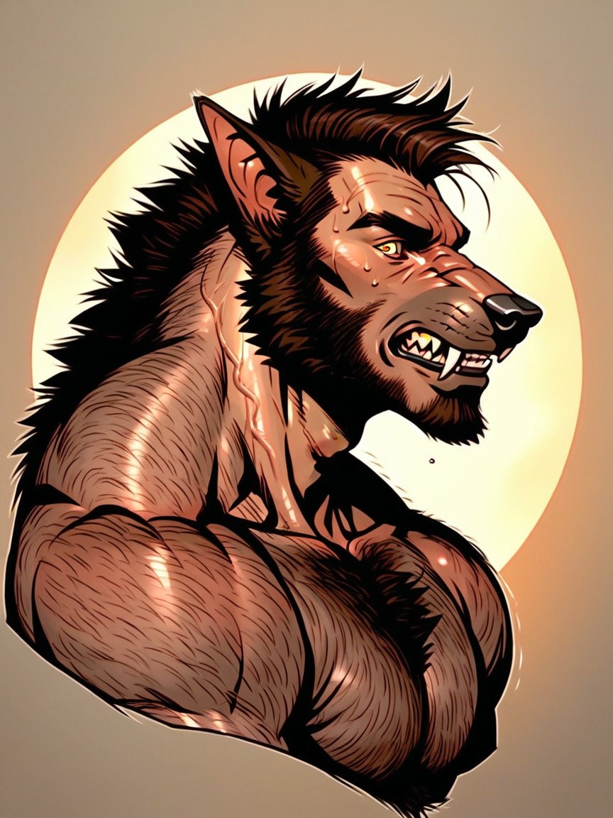 Muscle Werewolf, Bedroom, Front View AI Gay Porn