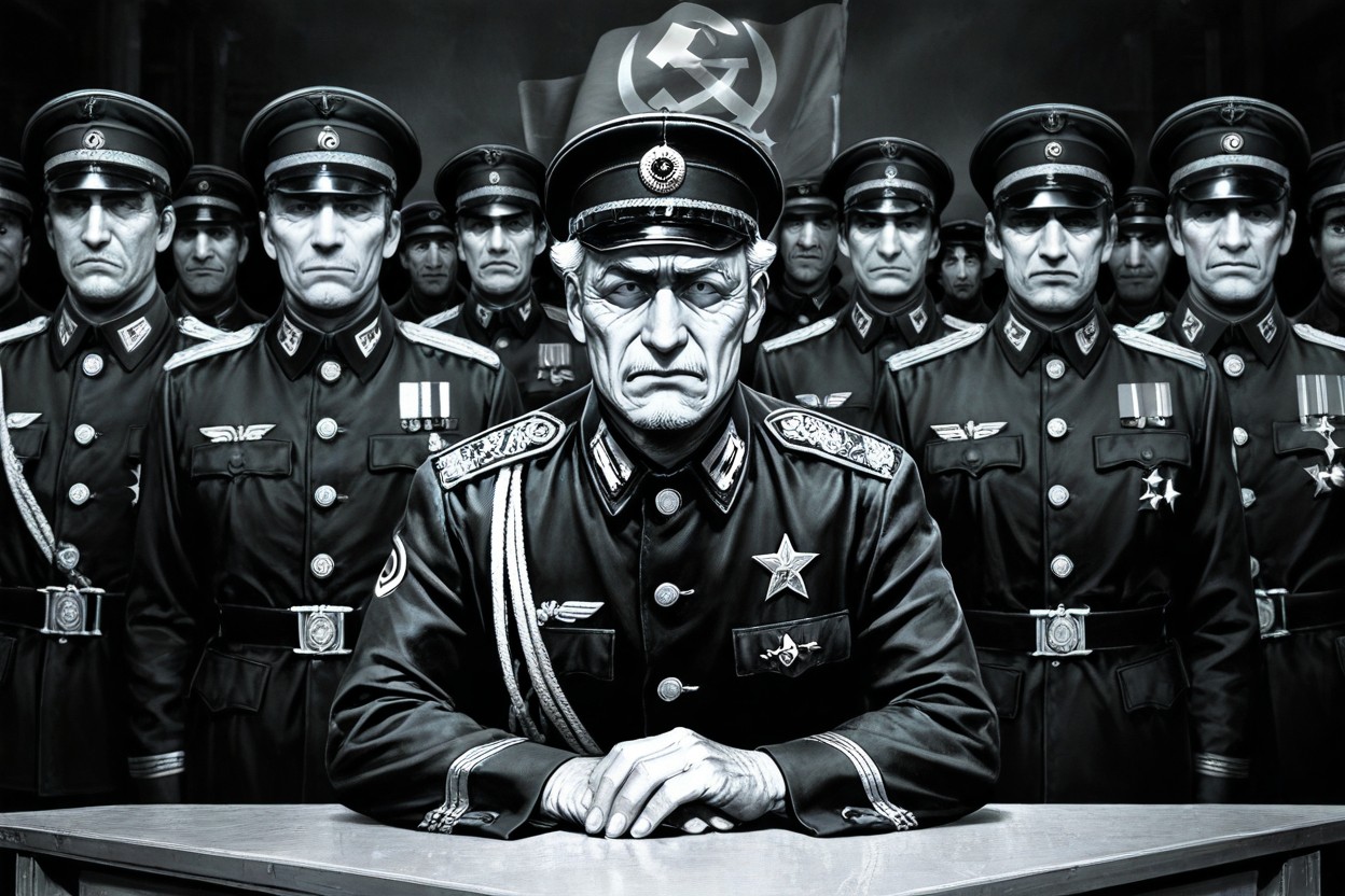 Collar Rank Tabs, Stiff Peaked Service Caps With Dark Visors, Muted Grayscale Range AI Gay Porn