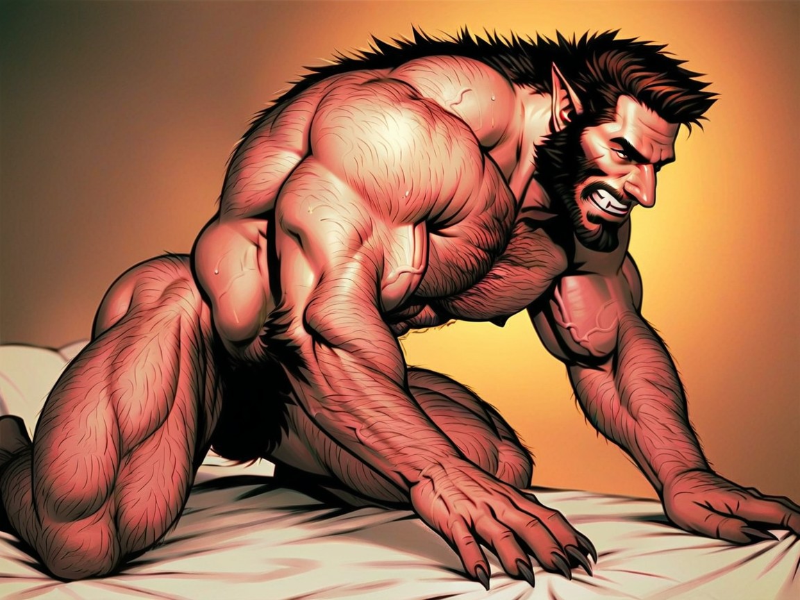 Very Detailed Skin, Hairy Body, More Werewolf Transformation AI同性恋黄片
