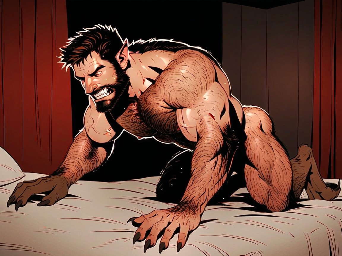 Mighty Roar Toward The Sky, Even More Werewolf Transformation, Transforming Into A Werewolf AI Gay Porn