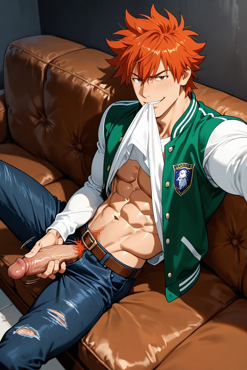 Ginger, White T-shirt, Exposing Pecs And Abs AI Gay Porn