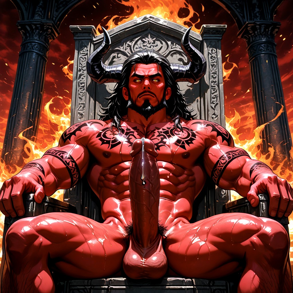 뷰어를 보면서, Sitting, Black Horns 게이 AI 야짤
