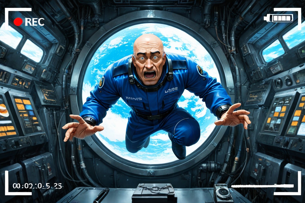 Incredibly Surprised Facial Expression, Compact Camera, Porthole Window Showing Earth Curvature AI同性恋黄片