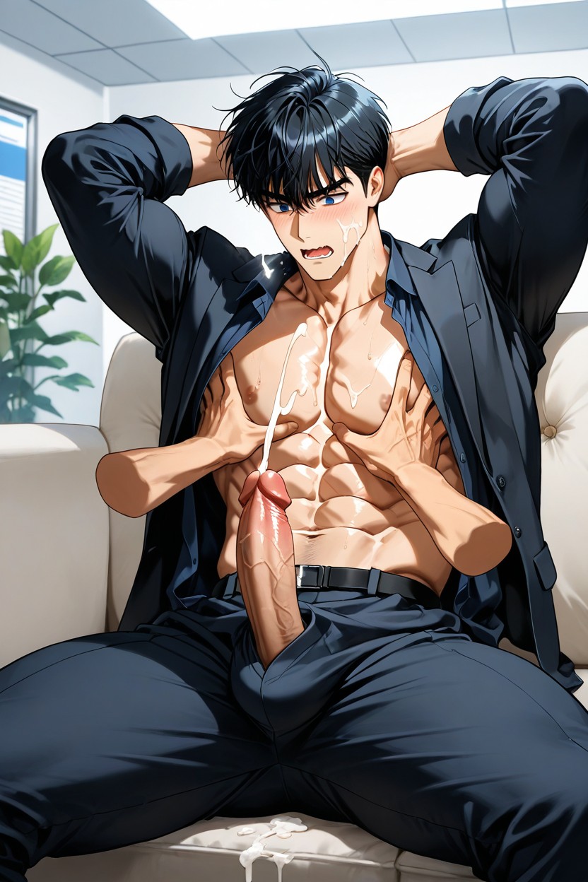 Black Hair, Home, Two Tied Hands Raised High AI Gay Porn