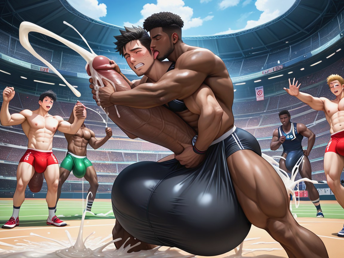 Gym, Giant Hyper Bulge, Red Eyes AI Gay Porn