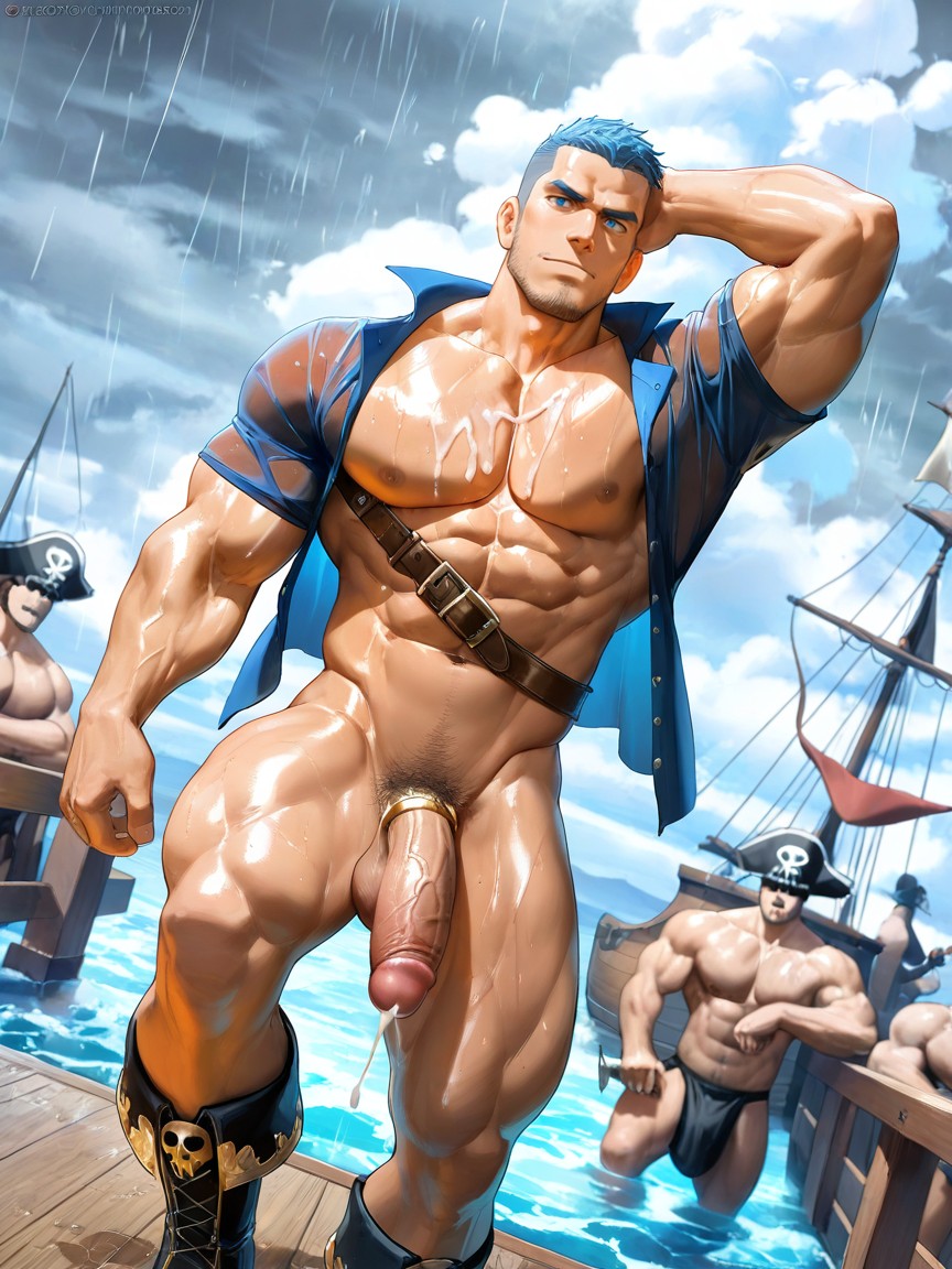 Squeezable, 侧视图, Naked Gay Male Pirate Bodybuilders On The Deck AI同性恋黄片