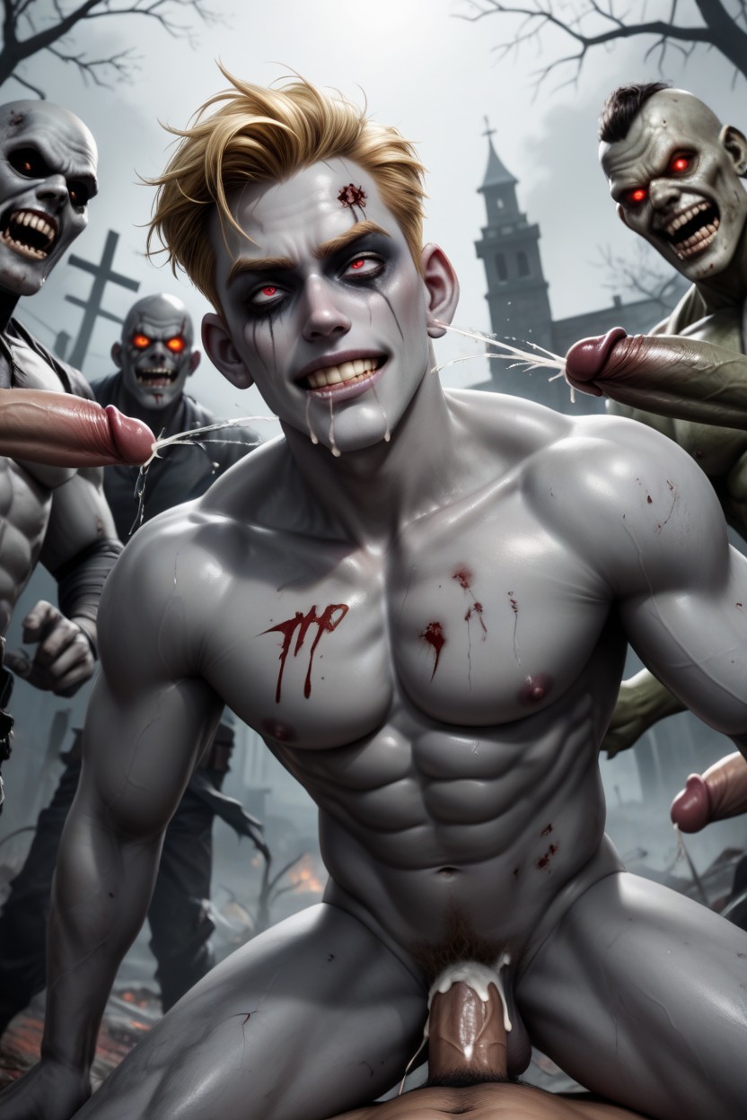 Turned Into A Zombie, Rolling Eyes, One Hero In A Dark AI Gay Porn
