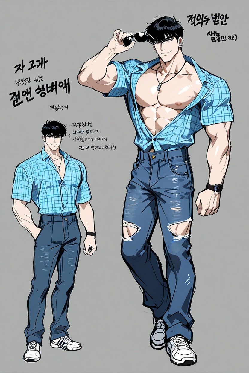 25+, Unbuttoned Shirt, Concept Art Sheet AI Gay Porn