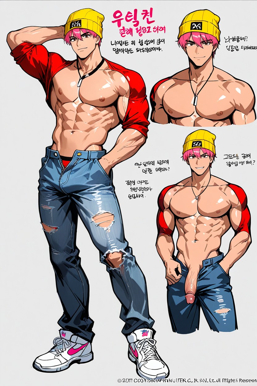 High Cheekbones, Ripped Tight Jeans, Jeans Down AI Gay Porn