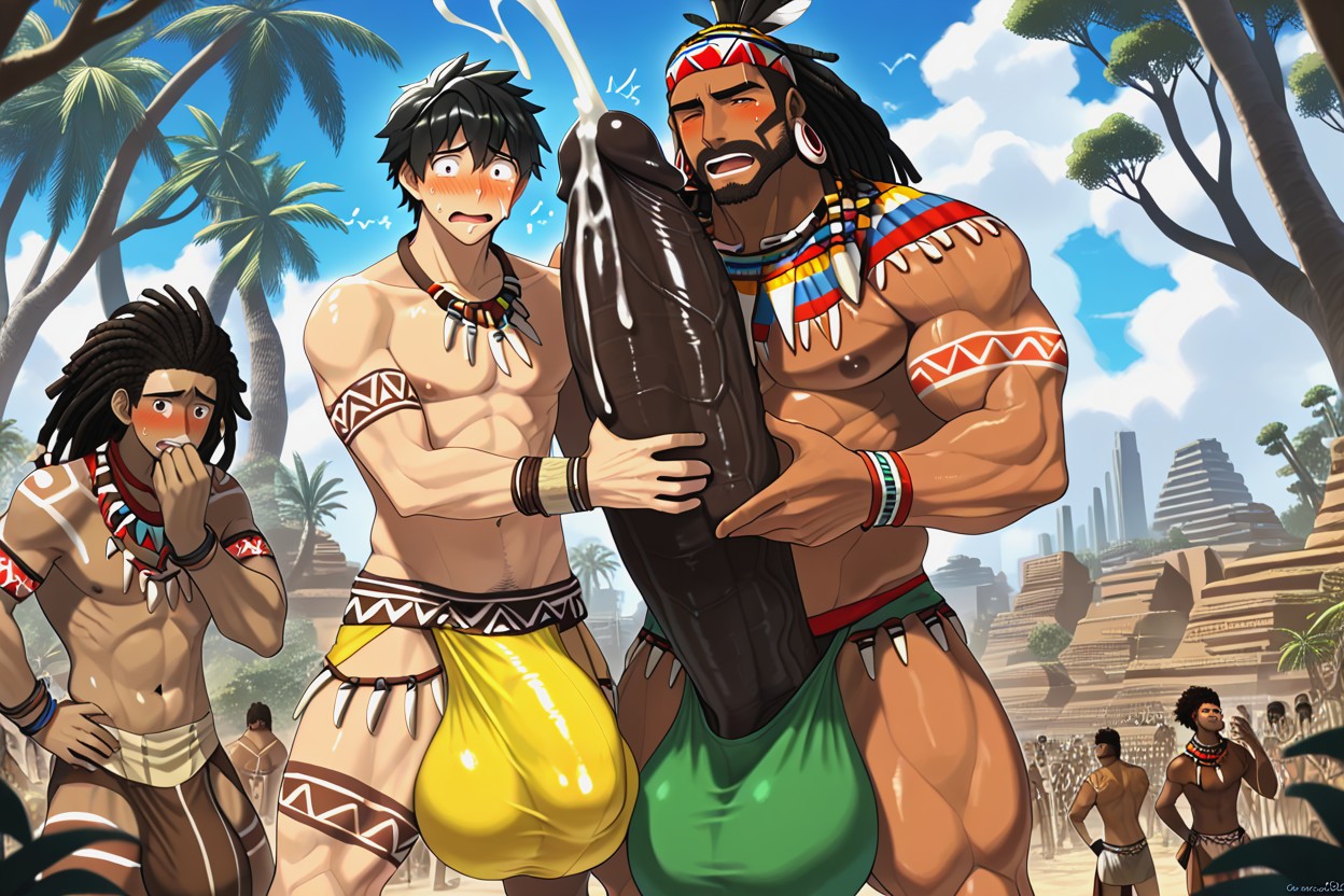 Movement Lines, Penis Base Realistically Attached To Crotch, Many African Men With Hyper Bulge AI Gay Porn