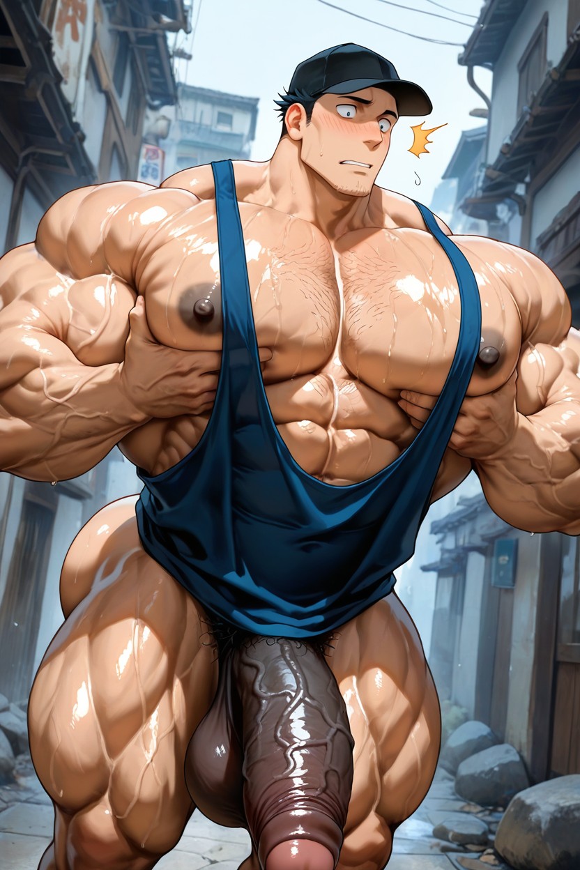 Body Bent Forward, Stubble, Gigantic Muscles AI Gay Porn