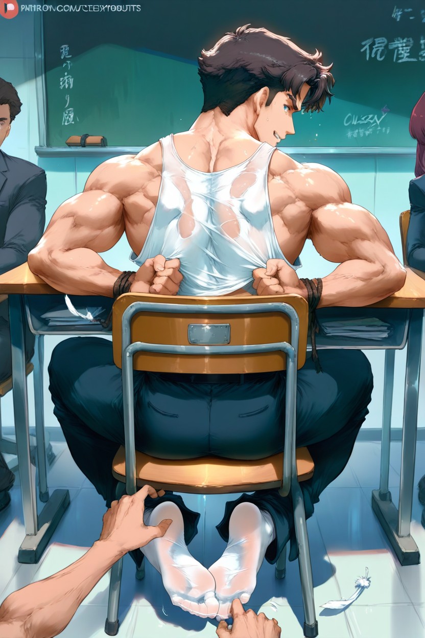 Arms Tied To Chair, Tickling, White Skin Tight Tank Top AI Gay Porn