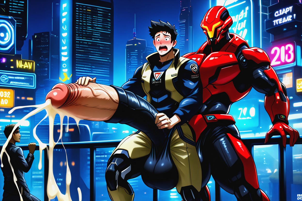 Futuristic, Cum On Face And Chest, Hugging Cock AI Gay Porn